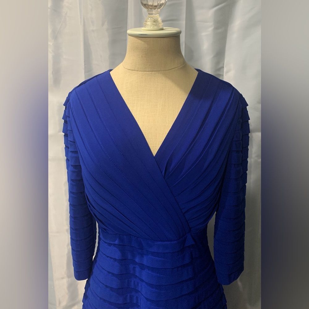 Adrianna Papell Women's Size EU 42 3/4 Sleeves Blue Midi Formal Sheath Dress - Picture 2 of 9